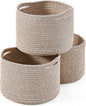 ICERZCZ Small Storage Baskets for Organizing, Organizer Baskets for Shelves, Small Woven Basket for Storage, Cute Cotton Rope Basket for Gifts Empty, 9.7"×9.7"×7" (3 Packs) Brown
