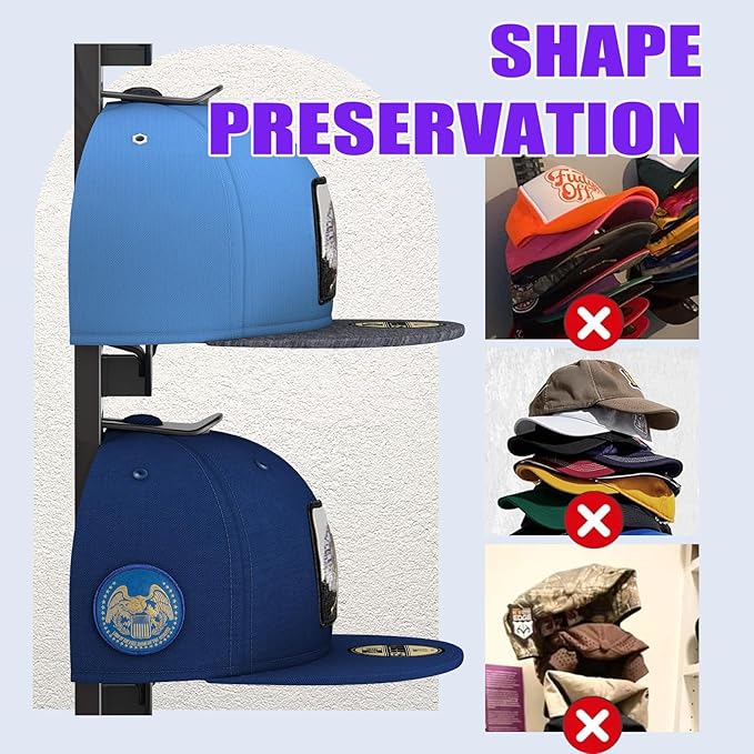 AXU 2 Pack Hat Organizer for Baseball Caps, Hat Rack for Wall (Rainbow)