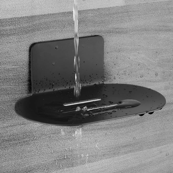 Stainless Steel Soap Tray, 3 Slot Self-Adhesive Wall Mounted Shower Soap Stand (Black)