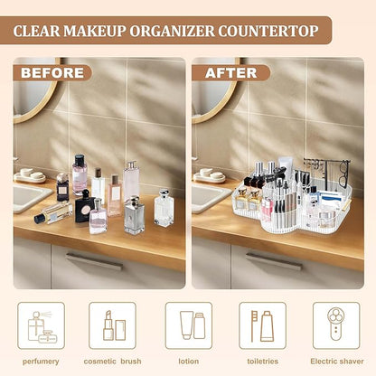 Spinning Makeup Organizer Countertop for Vanity,Dresser Organizer with Rotating Brush Holder,Beauty Storage Holder,Skincare Organizer,Perfume Organizer,Bathroom Counter Organizer