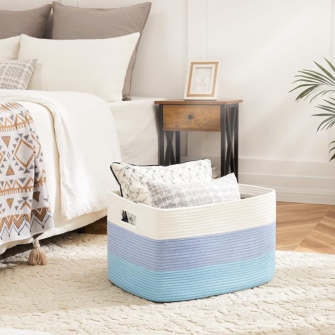 Artfeel Blanket Basket,Rectangle Woven Baskets for Storage,65L Laundry Basket for Decorative Nursery Blanket,Toys,Dirty Clothes and Magazine in Shelves,Baby Room,and Living Room
