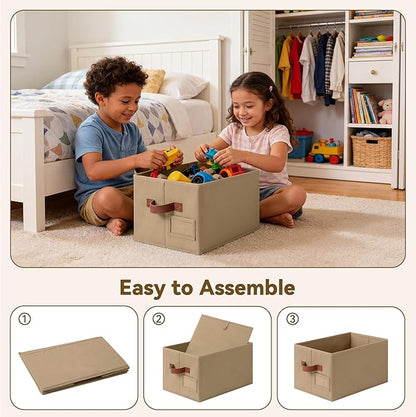 GRANNY SAYS Clothes Storage Bins, Closet Storage Bins for Shelves, Storage Basket with Handles, Decorative Storage Box for Closet, Brown, Medium, 3-Pack