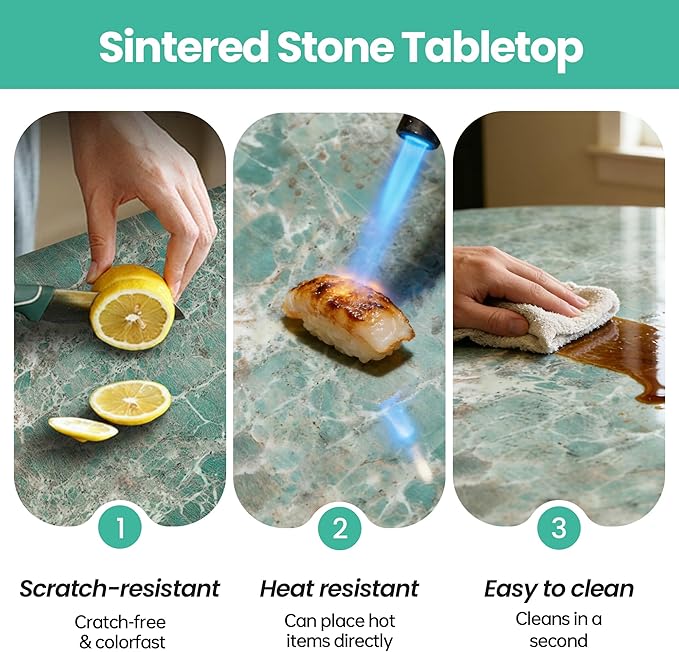ZL ZELing 35.4" Lazy Susan Turntable – 360° Sinteredstone Silent Anti-Slip Turntable, Table Top Centerpiece for Kitchen, Pantry, Spice Rack, Refrigerator & Dining Table, Green