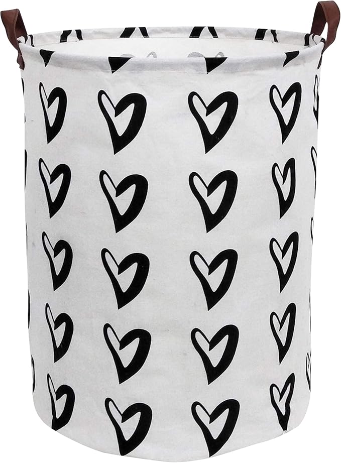 CLOCOR Large Laundry Basket,Waterproof Nursery Hamper,Collapsible Fabric Storage Container,Room Decor,Gift Basket（Black Heart