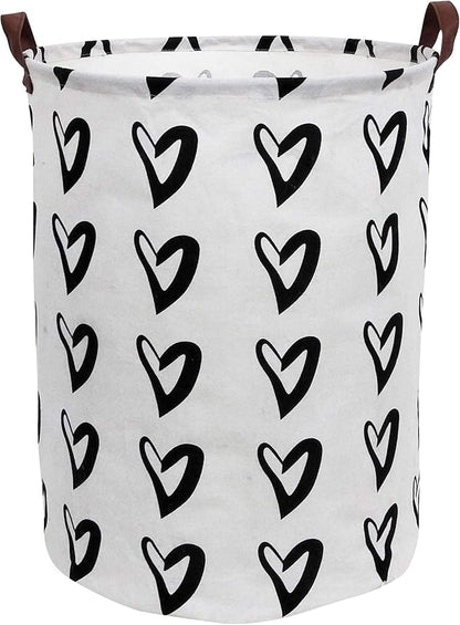 CLOCOR Large Laundry Basket,Waterproof Nursery Hamper,Collapsible Fabric Storage Container,Room Decor,Gift Basket（Black Heart