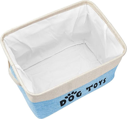 PET ARTIST Dog Toy Basket, Collapsible Dog Toy Bin Box with Comfortable Handles, Large Pet Toy Storage Basket Organizer for Accessories, Toys,Coat & Clothing,Blanket Leash (Blue, M:15"x11"x9")