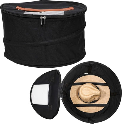 Hat Storage Box | Stuffed Animal Toy Storage | Stackable Round Pop-up Container | Travel Hat Boxes for Women & Men | Closet Organizer w Lid | Dust Cover Cowboy Sun Beach Hats (Black, 1 Pack)