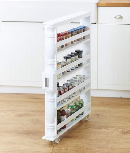 Slim Rolling Can and Spice Racks - White