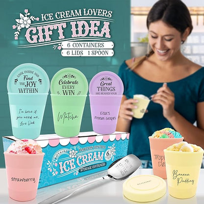 KOYAIRE Portion Control Ice Cream Containers for Homemade Ice Cream (6 oz. Each, 6 Pack), Airtight Food Storage Containers with Lids, Single Serving Mini Freezer Cups for Adults, Snack Size, Small