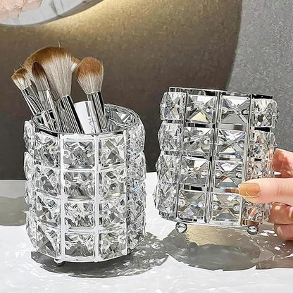 Silver Crystal Makeup Brushes Holder Organizer for Cosmetics Comb Brushes, Eyebrow Pen Pencil Storage Case Container, Silver