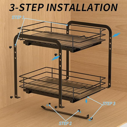BOIVSHI 2-Tier Spice Rack, Pull Out Cabinet Organizer Spice Racks Height Adjustable Heavy Duty Metal Basket for Inside Cabinets & Pantry Closet(9.5''Wx10.5''Dx9.5''H)