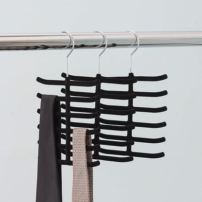 3-Pack Non-Slip Velvet Tie Hanger Organizer Rack by Home Basics | 360° Rotatable Hook | Holds 12 Ties Each | Versatile for Belts and Scarves | Slim Design