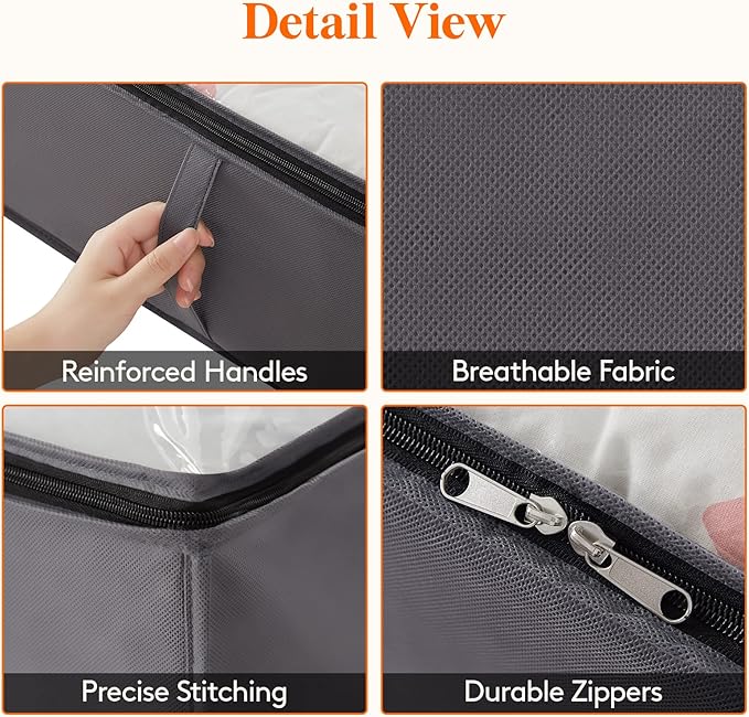Lifewit 95L 4 Pack Under Bed Storage Containers, Large Capacity Blanket Storage Bags with Reinforced Handle, Organization and Storage for Comforters, Sheets, Clothes, Bedroom, College Dorm, Grey