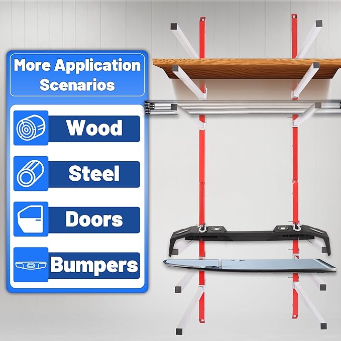 6 Place Wall Mount Bumper Rack Stand, Auto Body Bumper Storage Rack, Load 200LBS/Pair Arms, Adjustable Arms for More Scenarios, Such as Body Repair Parts Storage, Wood Lumber Storage - Red