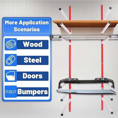 6 Place Wall Mount Bumper Rack Stand, Auto Body Bumper Storage Rack, Load 200LBS/Pair Arms, Adjustable Arms for More Scenarios, Such as Body Repair Parts Storage, Wood Lumber Storage - Red