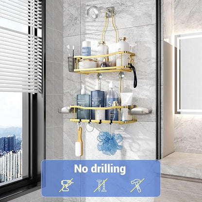 Aitatty Hanging Shower Caddy Bathroom Organizer: Rustproof Shower Shelf Racks Over Shower Head - No Drilling Inside Bath Shower Rack Shelves Over Showerhead for Shampoo with Soap Holder Gold