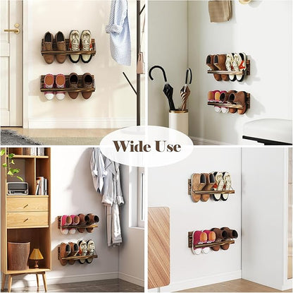 Nisorpa 20 Inches Wall Mounted Shoe Rack, Rustic Burnt Wood Wall Shoe Rack Mounted Slim, and Small Space Saving Shoe Storage Solution for Shoes in Narrow Spaces, Entryways, or Hallways, 2 Pack