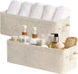 StorageWorks Narrow Storage Bins, Small Basket for Closet and Shelves, Fabric Closet Organizer Storage Bins with Handles, Toilet Paper Storage Baskets, Beige, Cotton Linen, 2-Pack