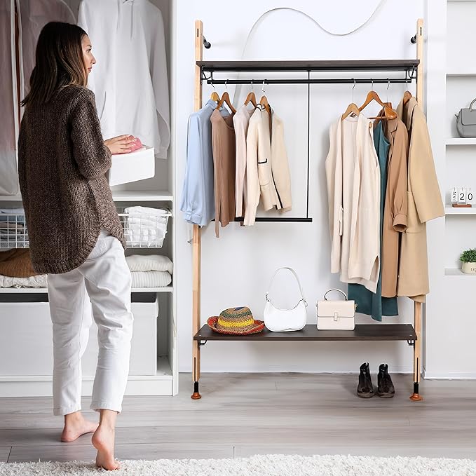 Houseables Industrial Closet System, Wall Closet System, Industrial Pipe Clothing Rack, Wall Mounted Clothes Rack, Open Wardrobe, Clothes Organizer, Floor to Ceiling, For Bedroom, Boutique, 83 x 50 IN