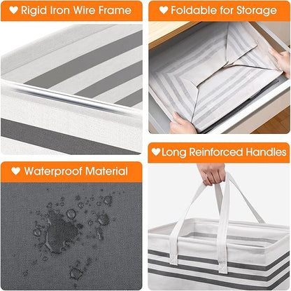 3 Pack Large Laundry Baskets, Laundry Hampers, Freestanding Waterproof Collapsible Clothes Bag with Extended & Reinforced Handles - Clothes Basket for Dorm, Bathroom, Home (125L)
