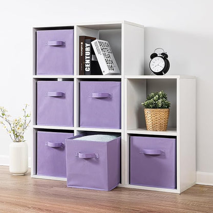 Stero Fabric Storage Bins 6 Pack Fun Colored Durable Storage Cubes with Fabric Handles Foldable Cube Baskets for Home, Kids Room, Closet and Toys Organization Purple