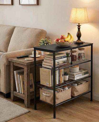 Shoe Rack, 4-Tier Shoe Storage Organizer for Closet and Entryway, Sturdy Metal Shoe Shelf with Adjustable Leveling Feet & Wooden Top for Small Spaces, 26.9” x 12.8” x 26.1”, Black