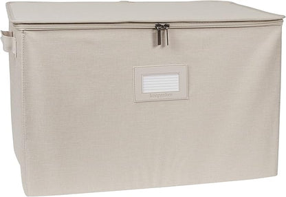 Covermates Platter Storage Box – Serveware & China Storage Container with Dual Zippers, ID Window, Reinforced Handles & Structured Walls for Platter, Dish & Serving Tray Protection, Beige Heather
