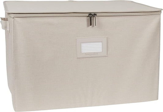 Covermates Platter Storage Box – Serveware & China Storage Container with Dual Zippers, ID Window, Reinforced Handles & Structured Walls for Platter, Dish & Serving Tray Protection, Beige Heather