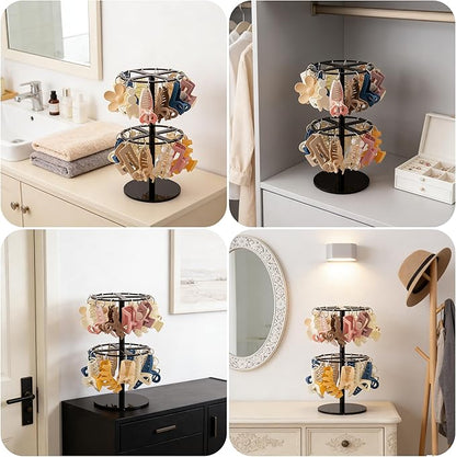 2-Tier Black Acrylic Claw Clip Organizer Rack-Large Capacity Hair Claw Clips Holder for Bathroom, Bedroom- Durable Clear Hair Accessories Organizer Storage for Women and Girls (Black)