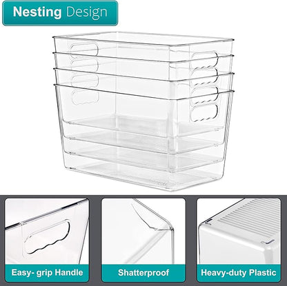 Sorbus Clear Storage Bins, 10 Pack X-Large Organization Bins with Handles – Clear Storage Containers for Storage, Pantry, Fridge, Cabinet, Closet & Kitchen Organization – BPA-Free Plastic