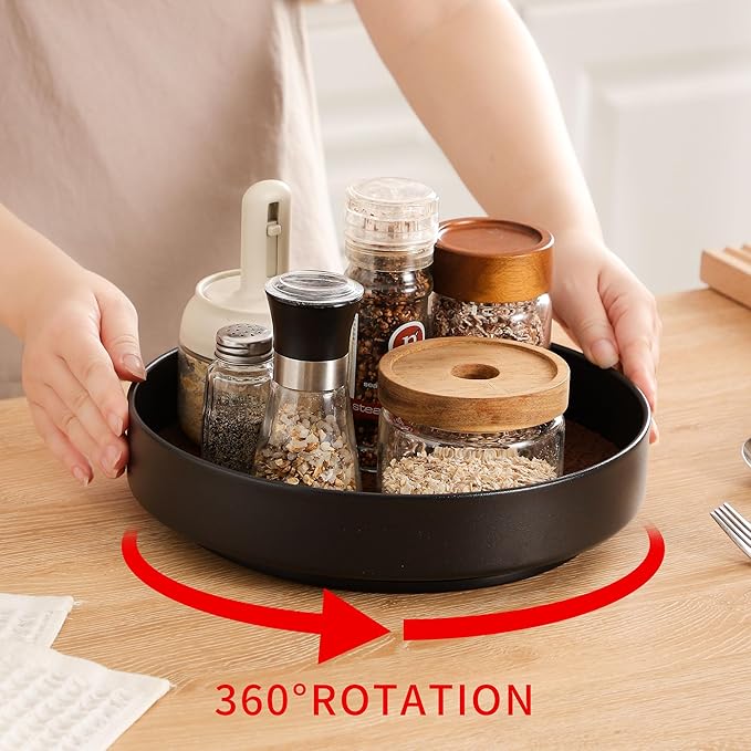Non-Slip Rotating Lazy Susan Turntable, 360-Degree Swivel, Black with Textured Surface (Black, 10 inches)