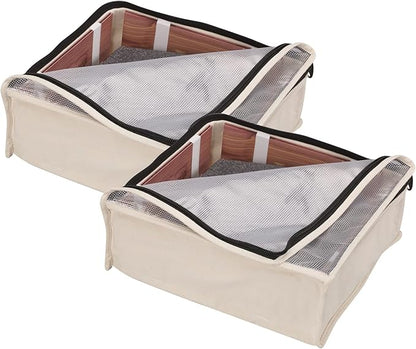 Household Essentials Canvas Sweater Storage Bags, 2-Pack, Breathable Cotton, Under-Bed Zippered Storage with Clear Top Window, Stackable, Cedar Insert Compatible (Not Included), Natural