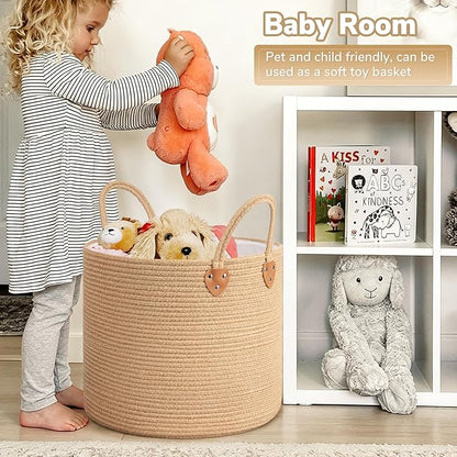 CHICVITA 50L Blanket Basket Living Room, Wicker Laundry Baskets for Home Decor, Baby Toy Basket with Handles, Large Nursery Hamper for Blankets Towels Clothes, 16" X 16" X 14", Jute Brown