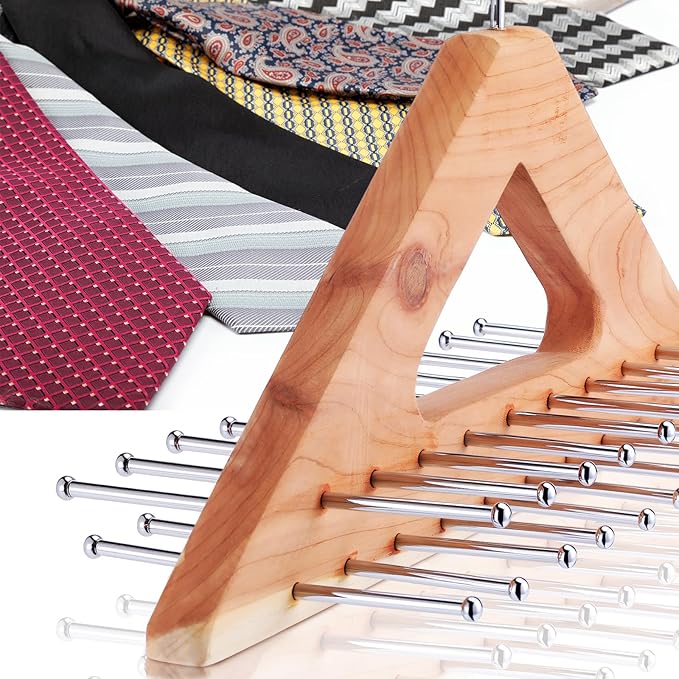 Leinuosen 2 Pack Cedar Tie Organizer Wooden Neck Tie Hook Organizer Storage up to 40 Ties Convenient Storage for Neckties, Belts, Hats