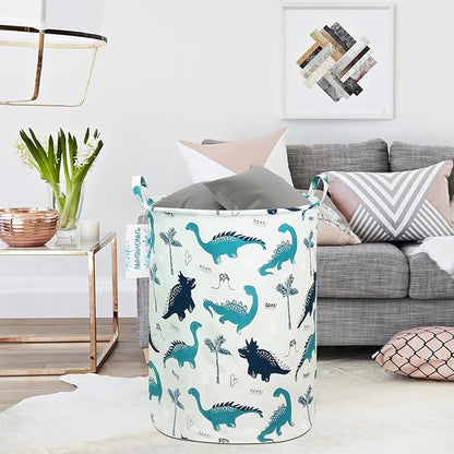 Laundry Basket Canvas Fabric Collapsible Organizer Basket for Storage Bin Toy Bins Gift Baskets Bedroom Clothes Children Nursery Hamper (Full dinosaur)