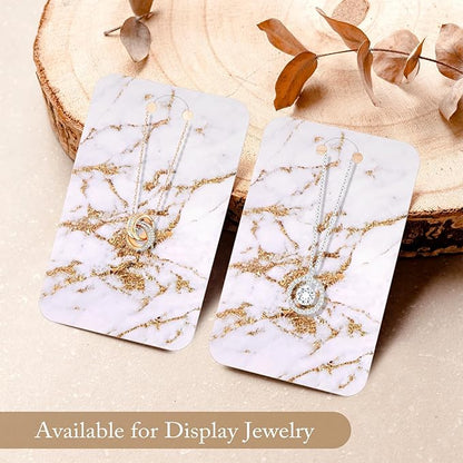 ZYNERY 100 PCS Display Cards with Self-Sealing Bags, 3 x 4.7 Inch Keychain Holder, Packaging Supplies for Displaying Jewelry (Marble White)