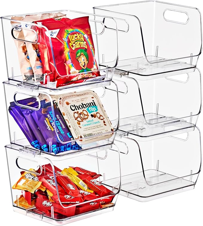 Sorbus Stackable Storage Bins Open Front, Clear Stackable Storage Bins, Pantry Bins for Storage and Organization, Acrylic Stackable Bins for Kitchen, Clear Pantry Organizer Bins (Small Square 6 Pack)