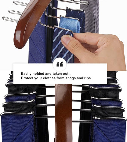 Tie Rack 2Pcs Tie Racks for Men Closet 24 Hooks, Wooden Tie Organizer with Upgraded 360°Rotating, Scarves Accessories Closet Organizer for Bras,Tank Tops,Camisoles etc.Walnut…