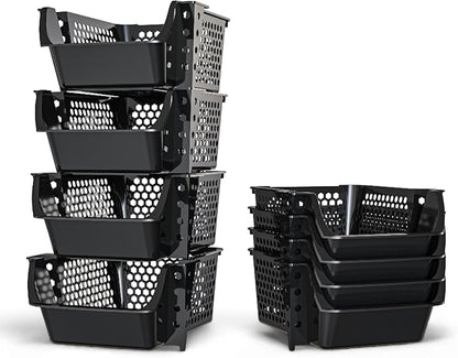 TidyFriend 4 Pack Stackable Storage Bins Open Front for Pantry Organizers and Storage, Plastic Storage Bins, Dorm Room Essentials, Pantry Storage for Snacks, Toiletries, and Small Essentials (Black)