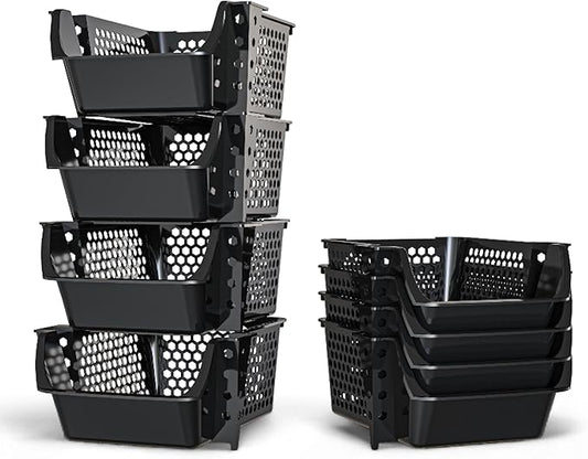TidyFriend 4 Pack Stackable Storage Bins Open Front for Pantry Organizers and Storage, Plastic Storage Bins, Dorm Room Essentials, Pantry Storage for Snacks, Toiletries, and Small Essentials (Black)