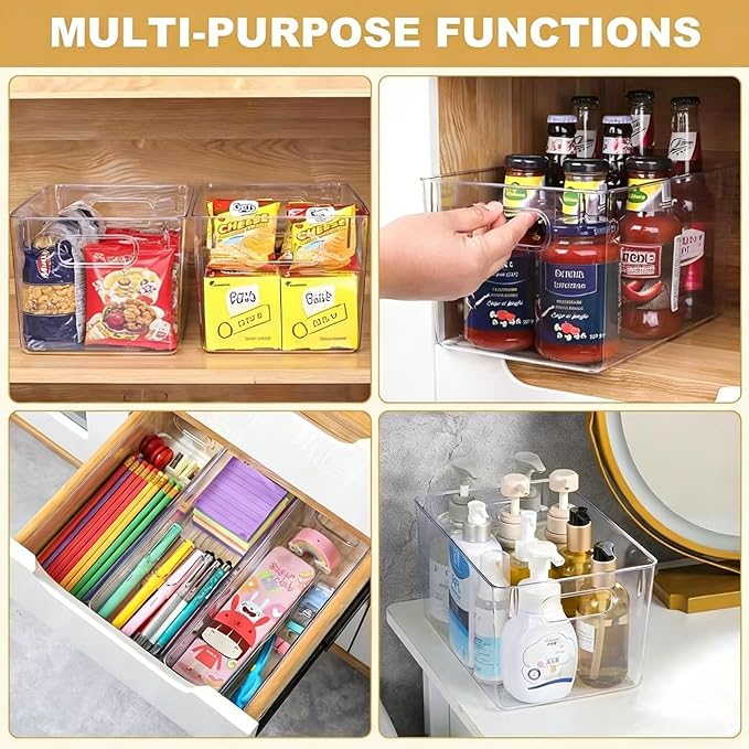 Set of 8 pantry organizers and storage, Clear Plastic Storage Bins for Kitchen Organization, Freezer Storage, Home Edit Containers