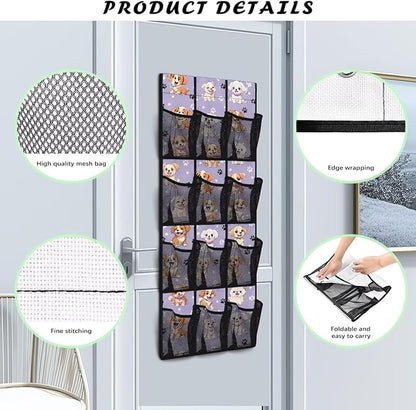 Cute Dogs Over The Door Shoe Organizer Mesh Fabric Door Hanger Organizer for Living Room Space Saving Shoe Holder Hanger Easy to Install Wall Hanging Storage for Closet