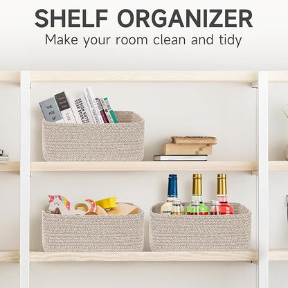 3-Pack Storage Baskets for Organizing | Woven Shelf Toy Basket | Rope Baskets for Gifts Empty | Closet Organizer Bins with Handles | Cube Decorative Box | 13.7×7.1×6.7” | Mixed brown