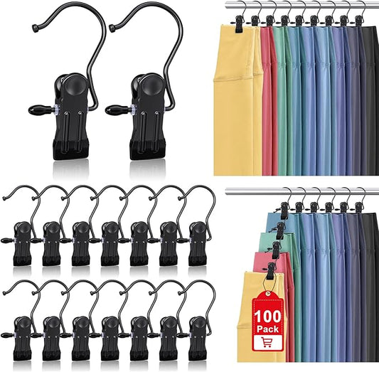 100 Pack Boot Hangers Clips for Closet, Laundry Hooks Hanging Clips Pants Hangers with Clips Legging Organizer Clothes Pins Hanger Clips for Closet Organizer Towel Socks Hats Jeans Home Travel Black