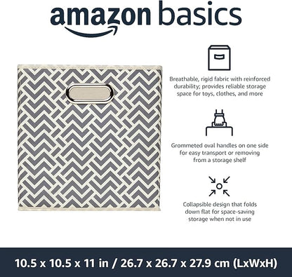 Amazon Basics Collapsible Cube Storage Organizer Bins, 24-Pack, 10.5 x 10.5 x 11 inches, Chevron Grey
