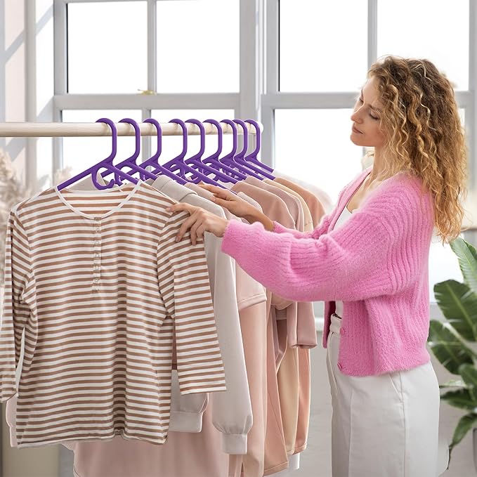 NEATERIZE Thick Heavy Duty Hangers - Purple Plastic Clothes Hangers 24 Pack - Great for Coat Hanger, Jackets Jeans & Suit Hanger for Closet, New Apartment Essentials Percheros Ganchos para Colgar Ropa