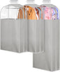 MISSLO 10" Gusseted Garment Bags for Hanging Clothes 40"+60" Clear Suit Bags for Closet Storage Dress Bag for Gowns Long Coat Protector, 3 Packs, Grey