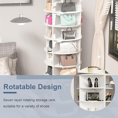 7 Tier Rotating Shoe Rack Tower, Spinning Shoe Tower Display Lazy Susan, Revolving 360° Shoe Rack Storage Round Carousel, Vertical Handbag Rotate Shoes Closet Organization