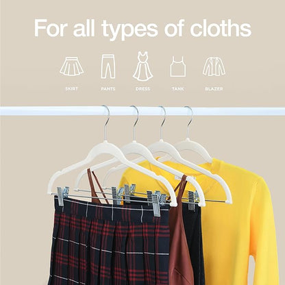 Home-it 10 Pack Clothes Hangers with Clips Ivory Velvet Hangers use for skirt hangers Clothes Hanger pants hangers Ultra Thin No Slip