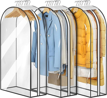 MISSLO 10" Gusseted All Clear Garment Bags for Hanging Clothes 3 Packs 40" Suit Bags for Closet Storage Hanging Clothes Storage Suit Cover for Shirts, Coats, Dresses